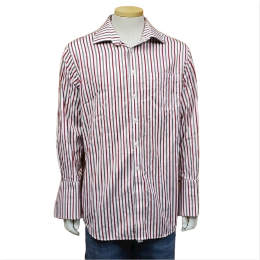 Paul Frederick Mens Striped Dress Shirt With French Cuffs Neck Size 16